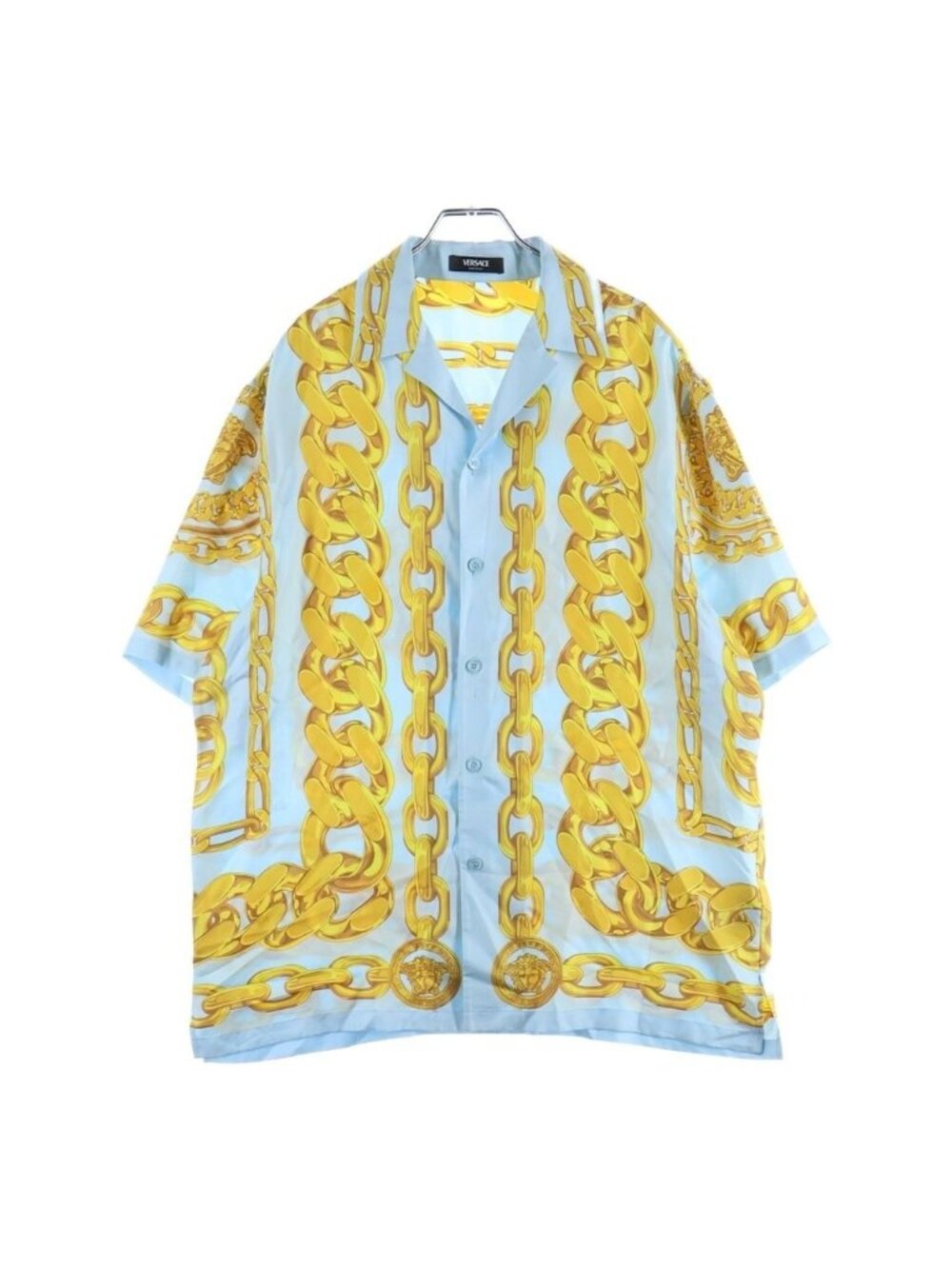Versace Silk Medusa Chain Shirt Open Collar Short Sleeve All Over Pattern